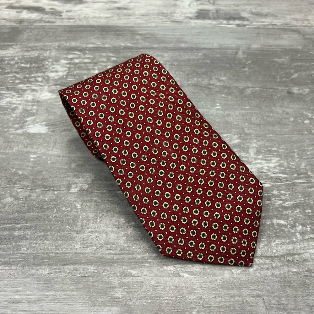 John Comfort Red w/ Navy & Ecru Check Silk Tie